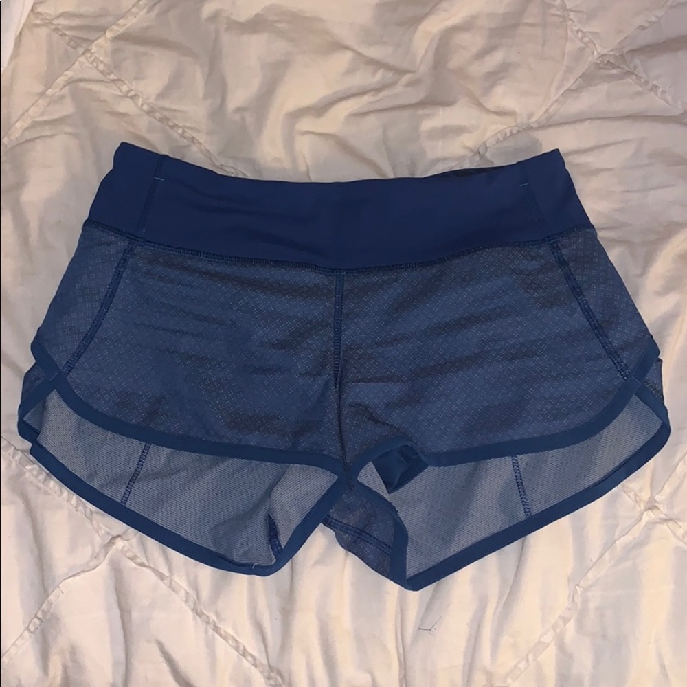 blue patterned lululemon shorts
